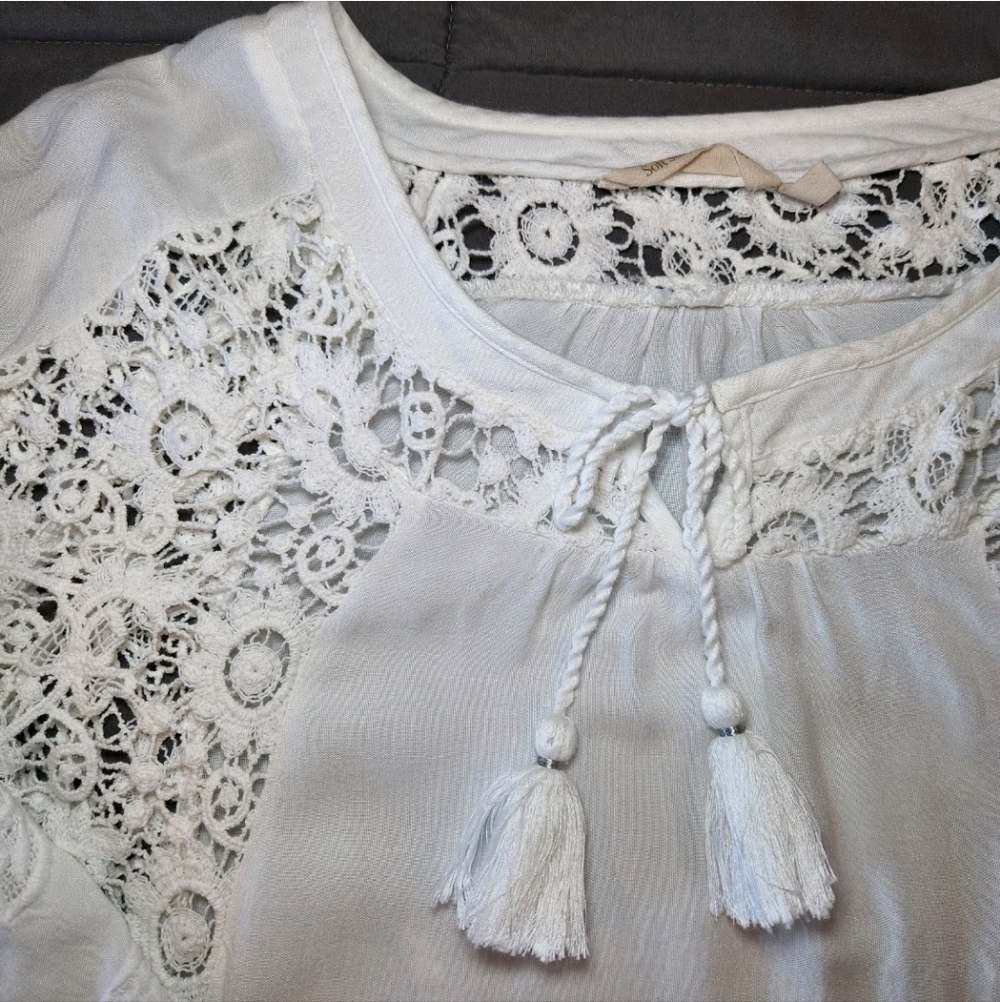 Soft Surroundings Renoir Top White Crochet Lace Scalloped 3/4 sleeve Size XS - Picture 3 of 5